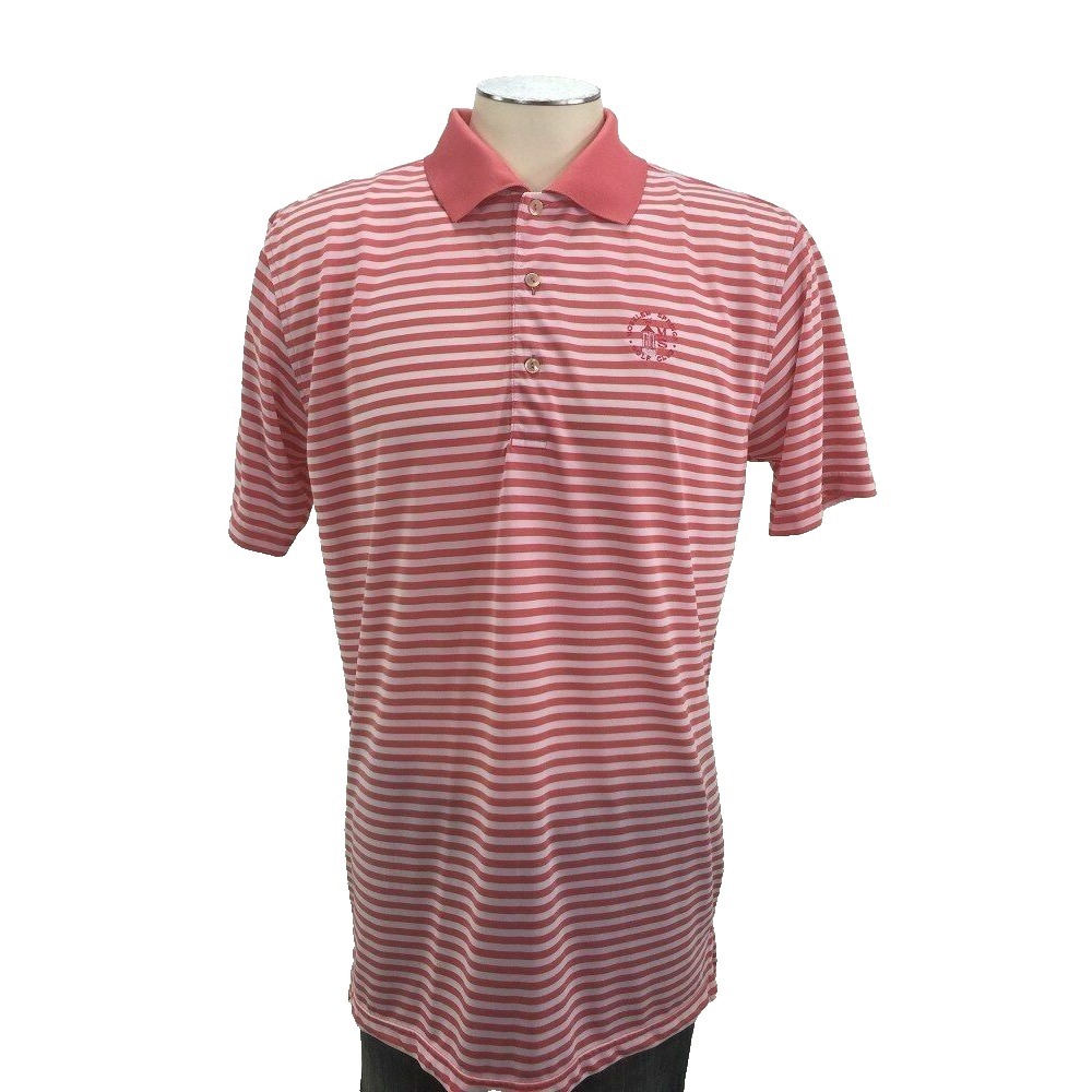Peter Millar Summer Comfort Polo Shirt L Pink Stripe Moselem Springs Golf Mens